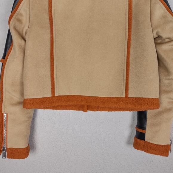 Jonathan Simkhai Adelyn Virgin Wool Sherpa Bomber Aviator Color Block Jacket XS - Picture 12 of 16